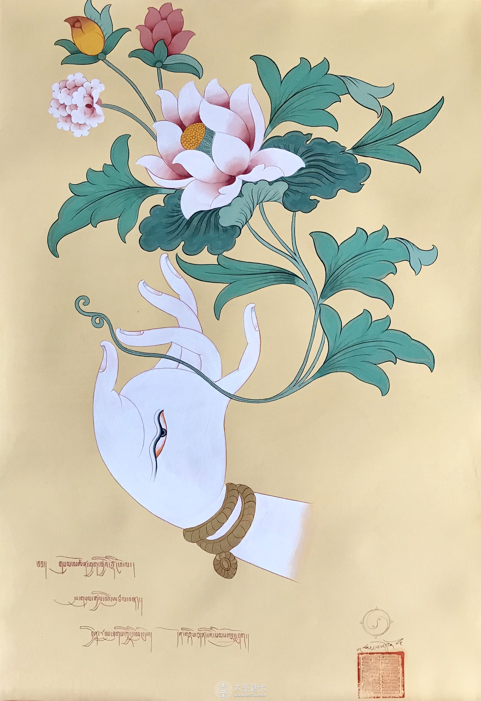 西藏唐卡长寿花80-65cm