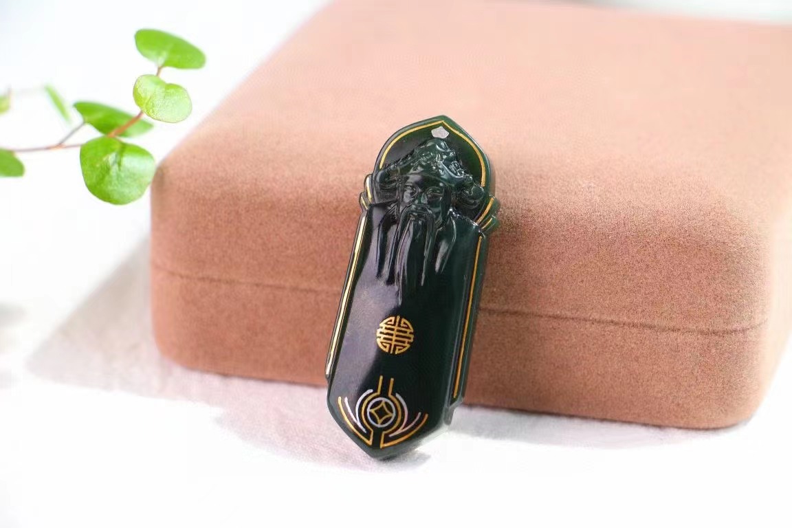和田玉青玉金银错挂件