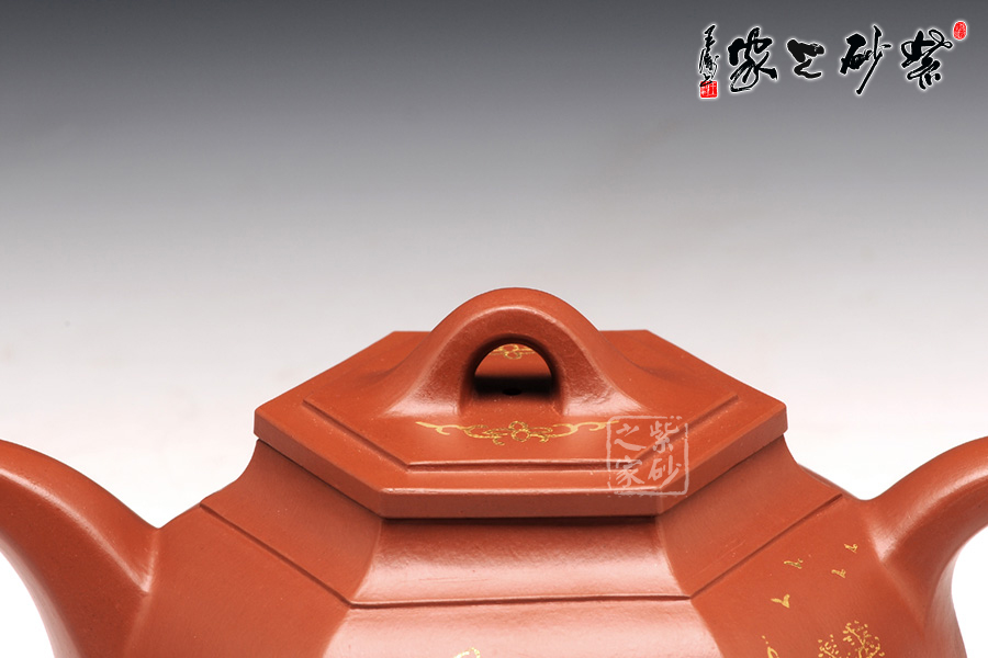 高档宜兴紫砂壶【描金平安六方 紫砂壶名家【杨小泉】作品 泥料