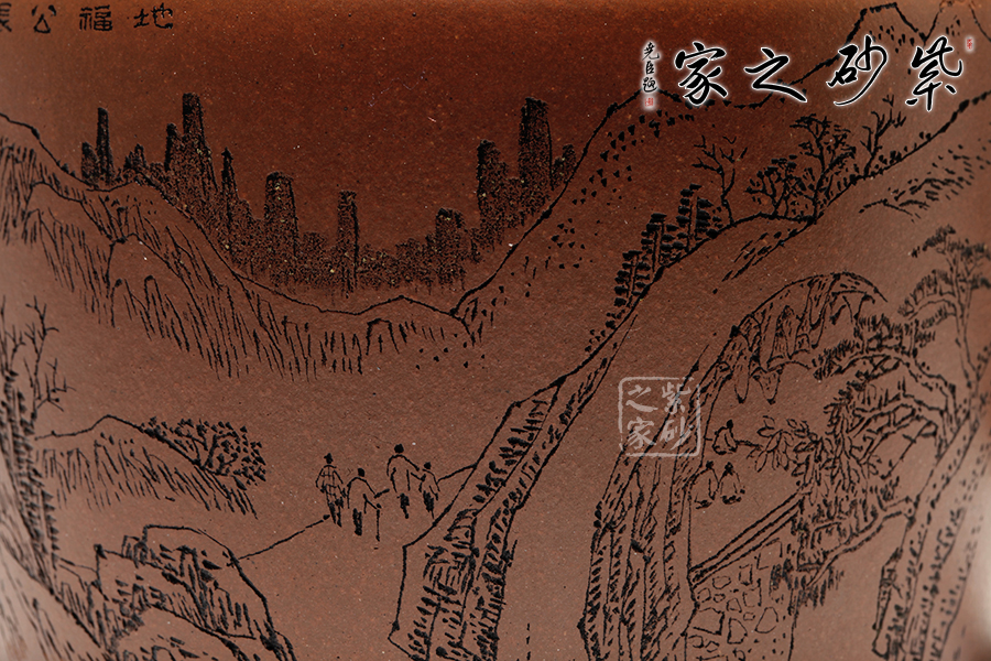高档宜兴紫砂壶【陶刻荆溪十景 (谭泉海刻】 | 紫砂壶名家【谭泉海】