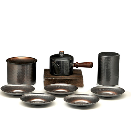高冈铜器 锤目纹茶器4件套