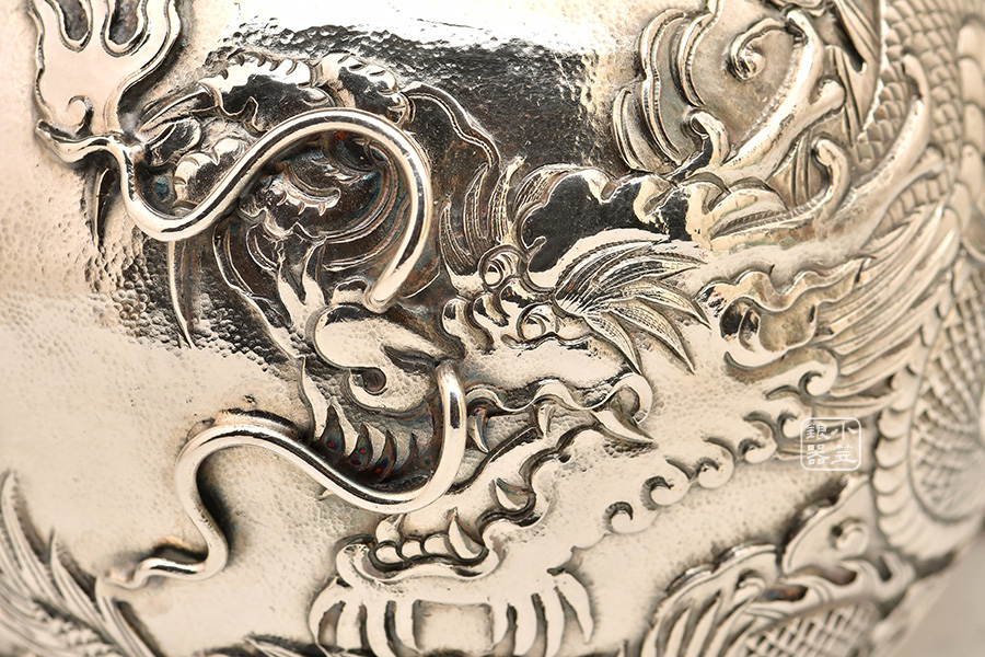 小笠银器纯银龙纹錾刻急须