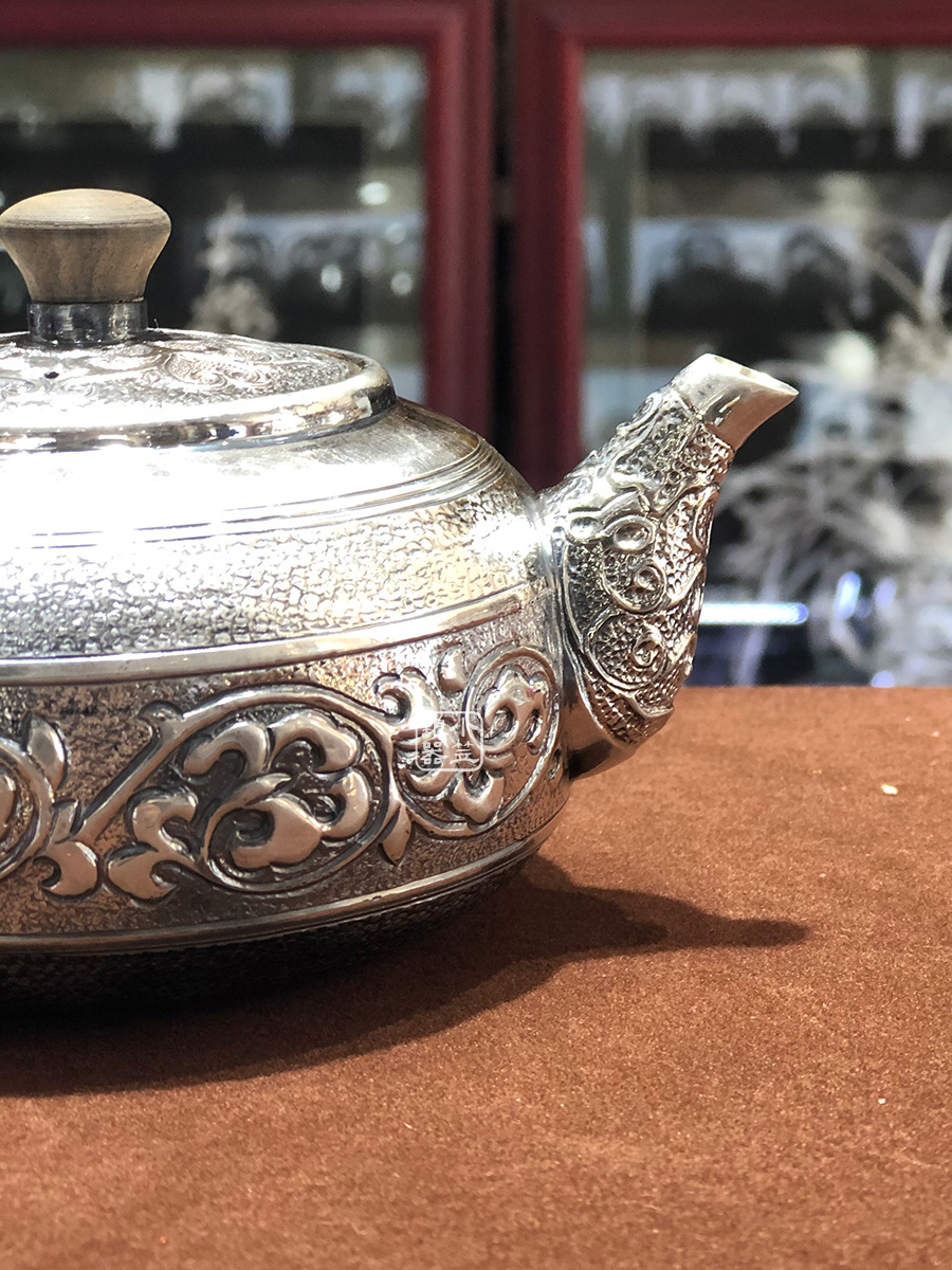 小笠银器纯银唐纹小急须