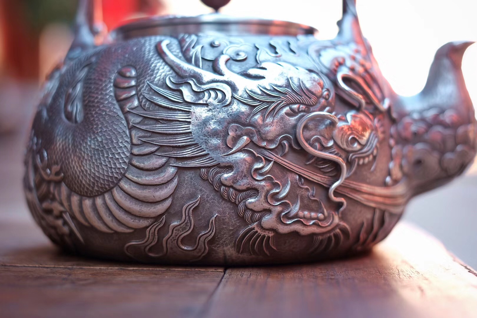 高档作品【小笠银器 盘龙錾刻银壶】|名家小笠银器作品_作品库_紫砂之