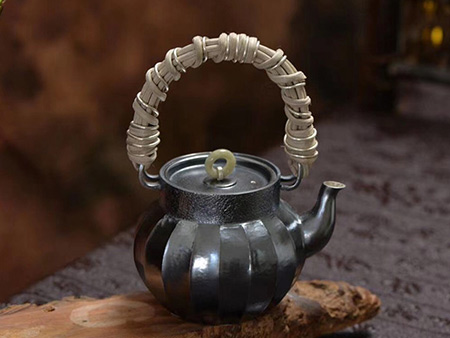 小笠银器纯手工熏银腾把筋纹提梁壶