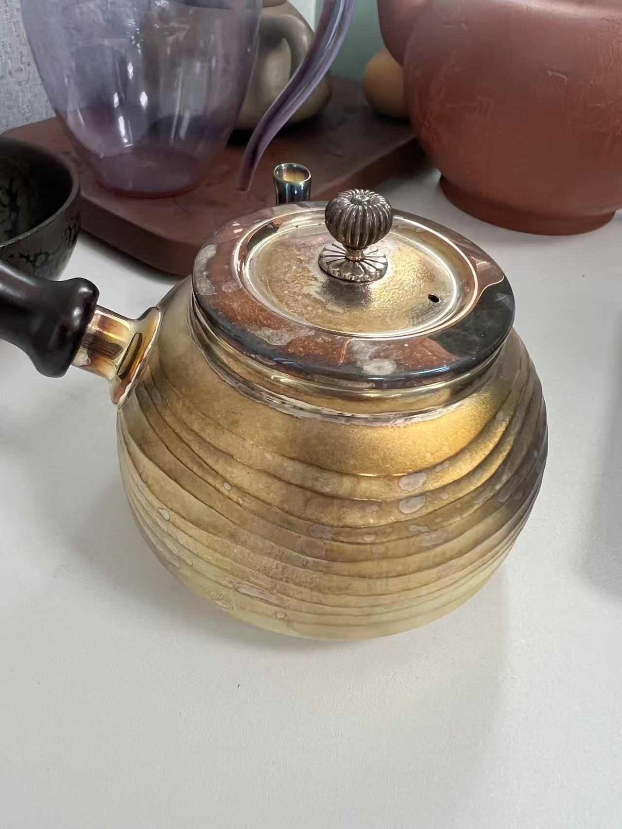 大渊银器 3寸 横手波纹急须