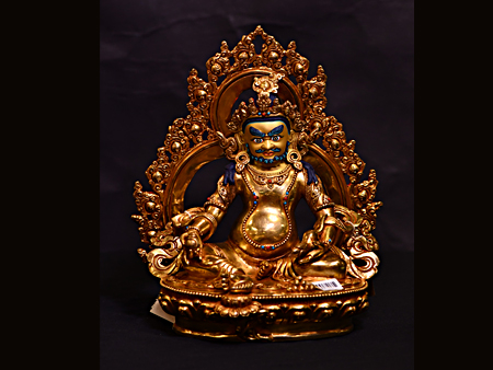 尼泊尔佛像黄财神鎏金24cm