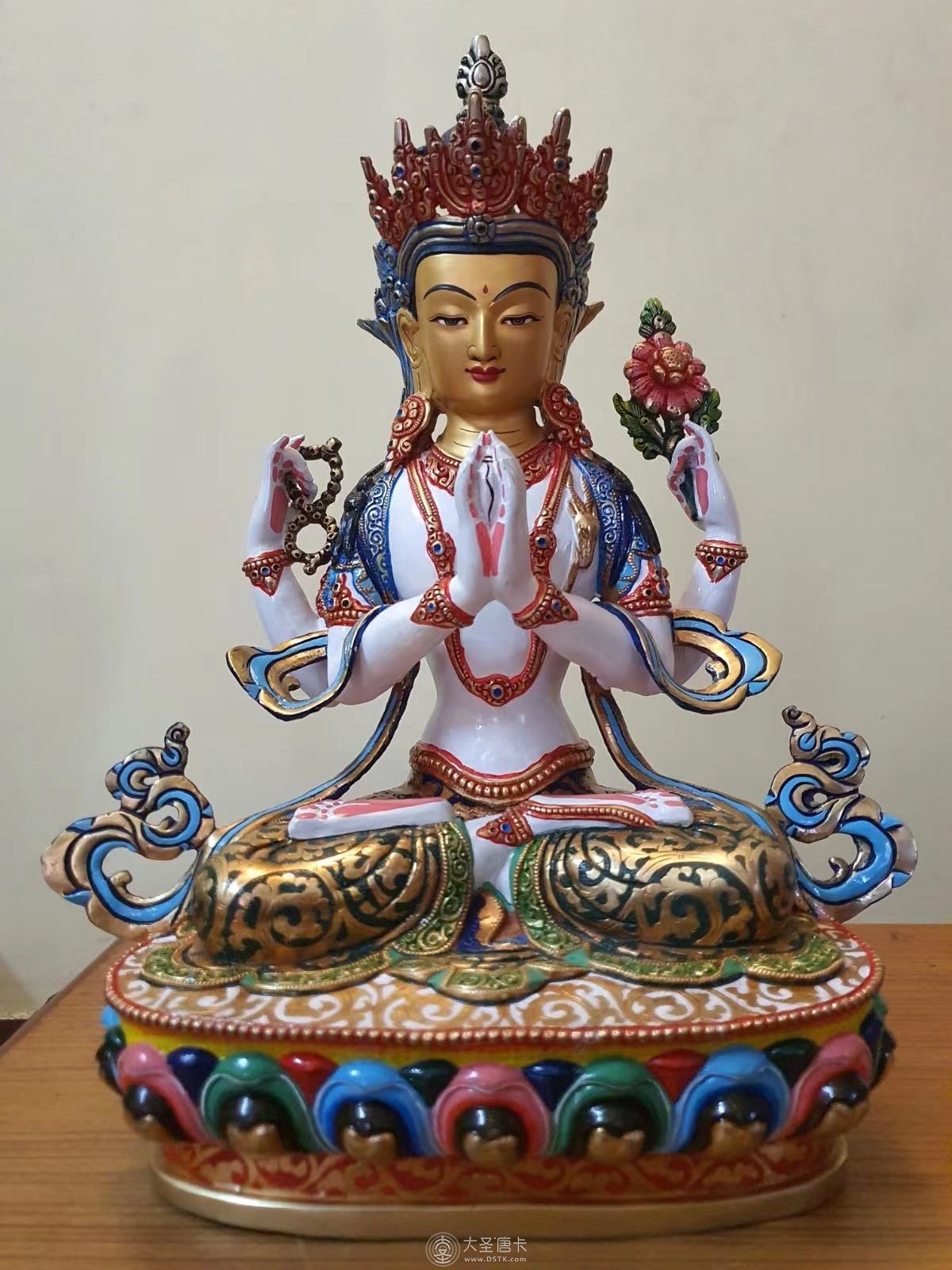 尼泊尔sugat大师彩绘四臂观音33公分