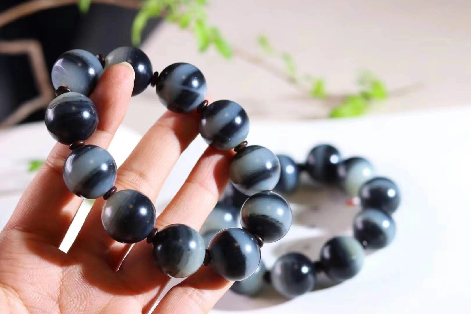 青花籽料圆珠手串单串