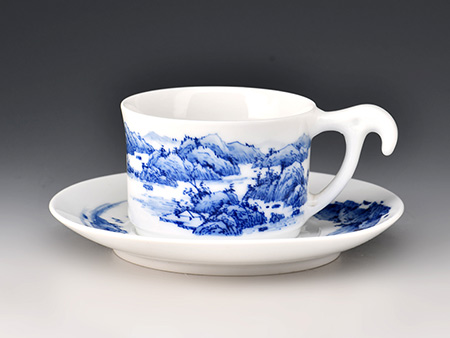 青花山水咖啡杯