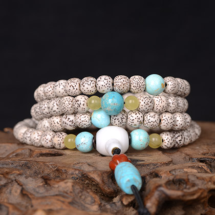 “万事随心”原矿绿松石原生态星月菩提