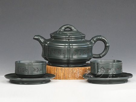 景舟六方筋纹竹鼓套组