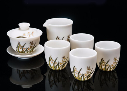 兰-手绘芥子园白瓷茶具套装