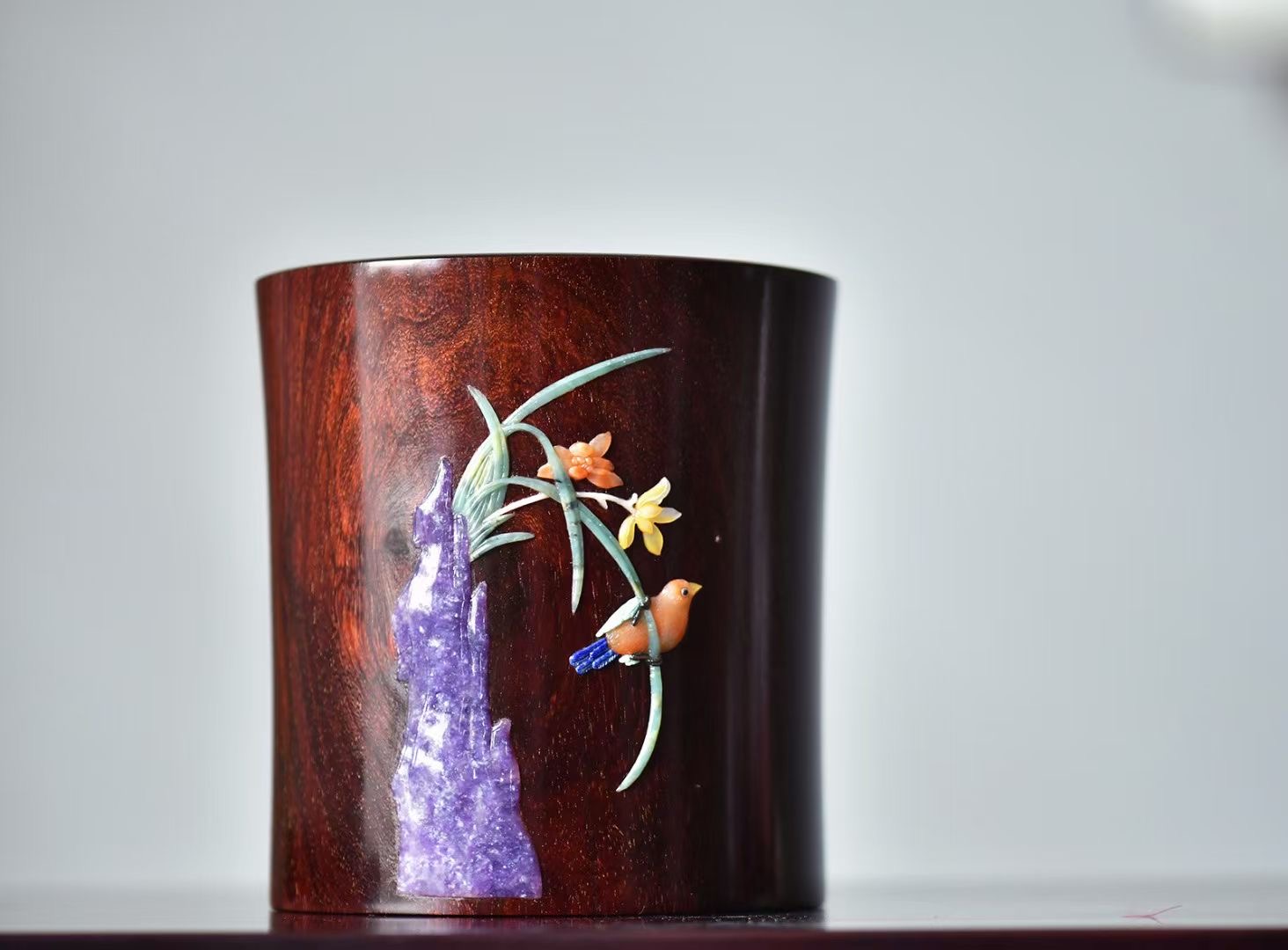 小叶紫光檀爆满金星笔筒