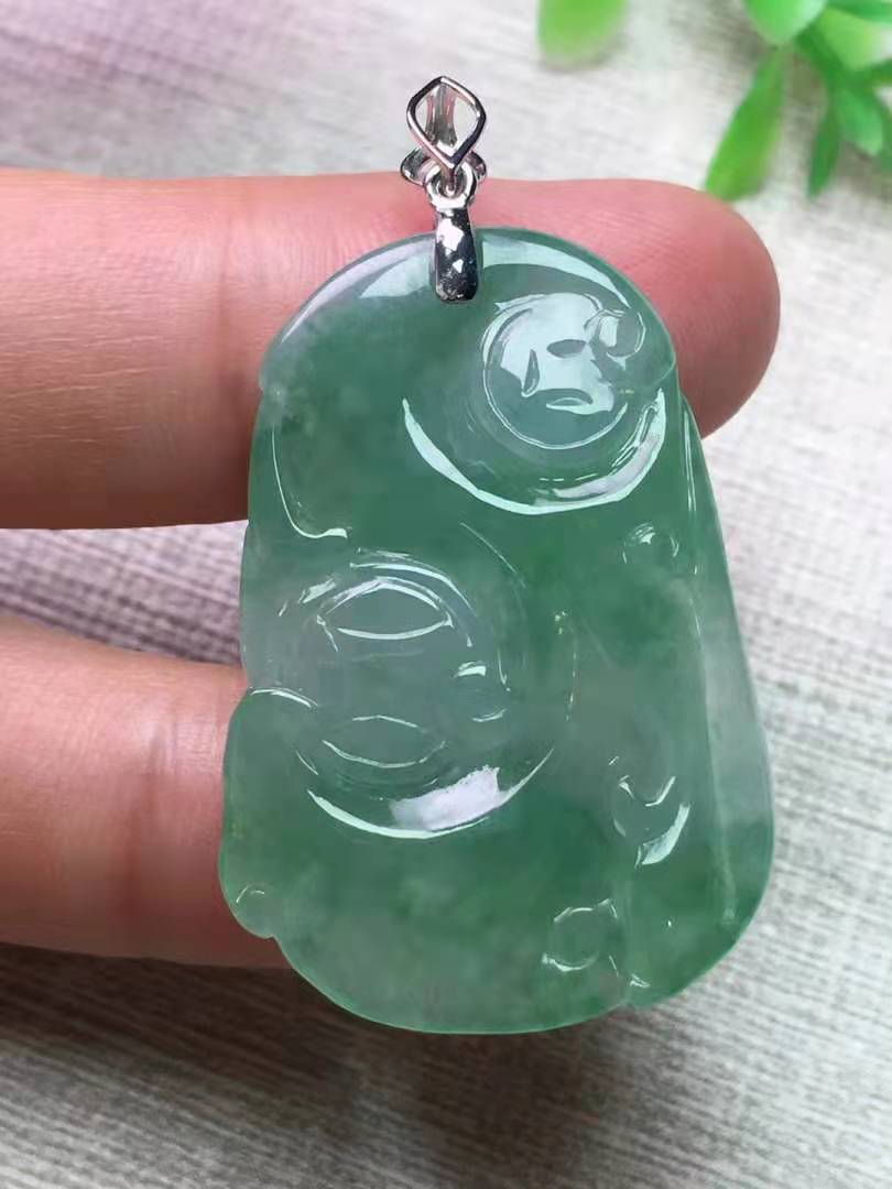 18K金镶冰种果绿猴牌