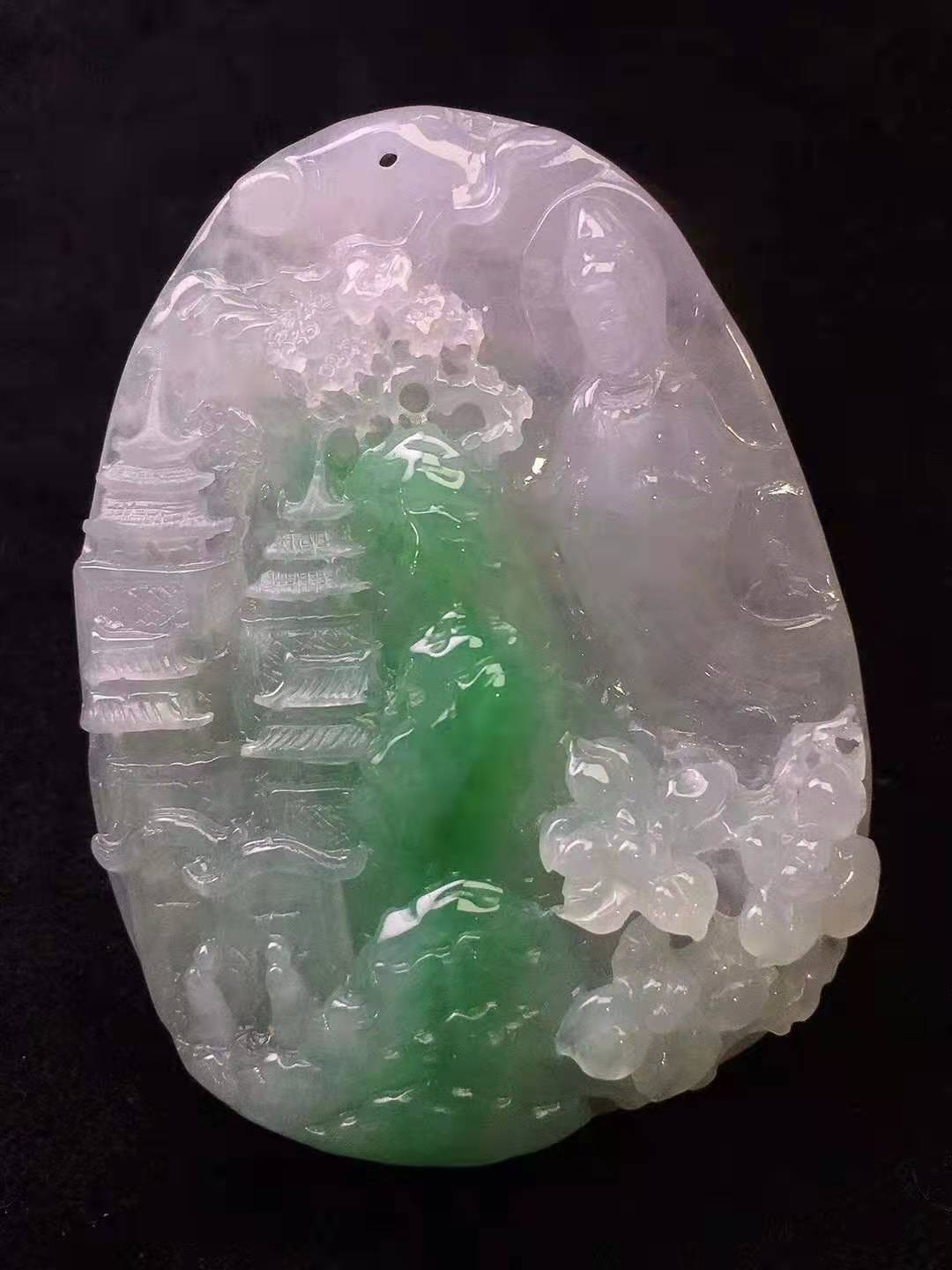 18K金镶冰飘翠山水牌