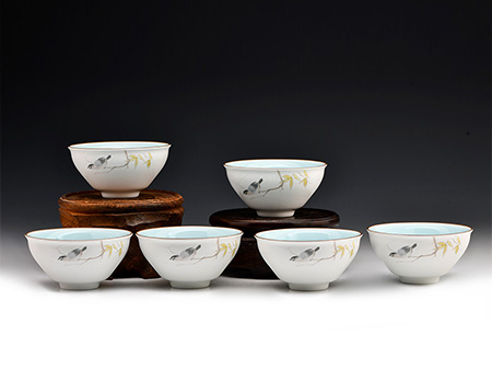 墨彩花鸟山水杯