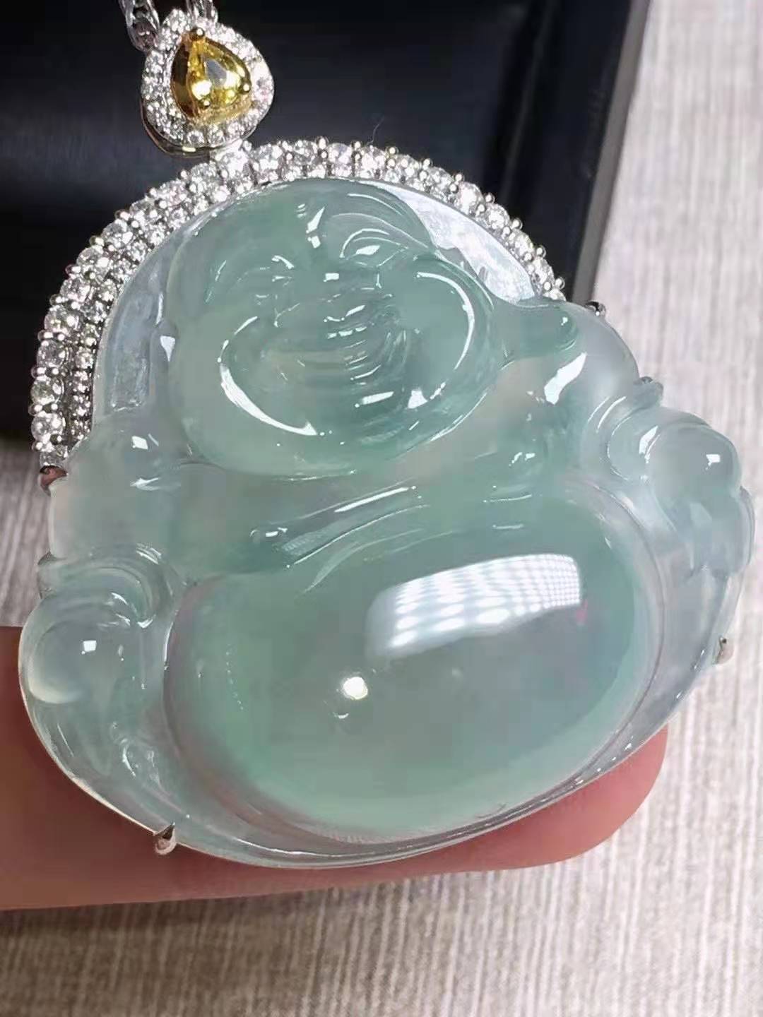 天然翡翠A货18k金镶冰种底色大佛山
