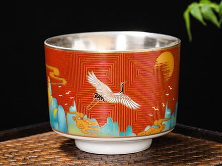 友鹤国风套杯（银） -红