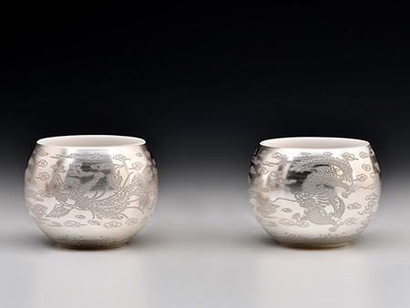 龙飞凤舞对杯（银）-罗汉杯