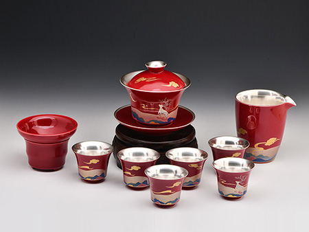 友鹿鎏银茶具套装-红