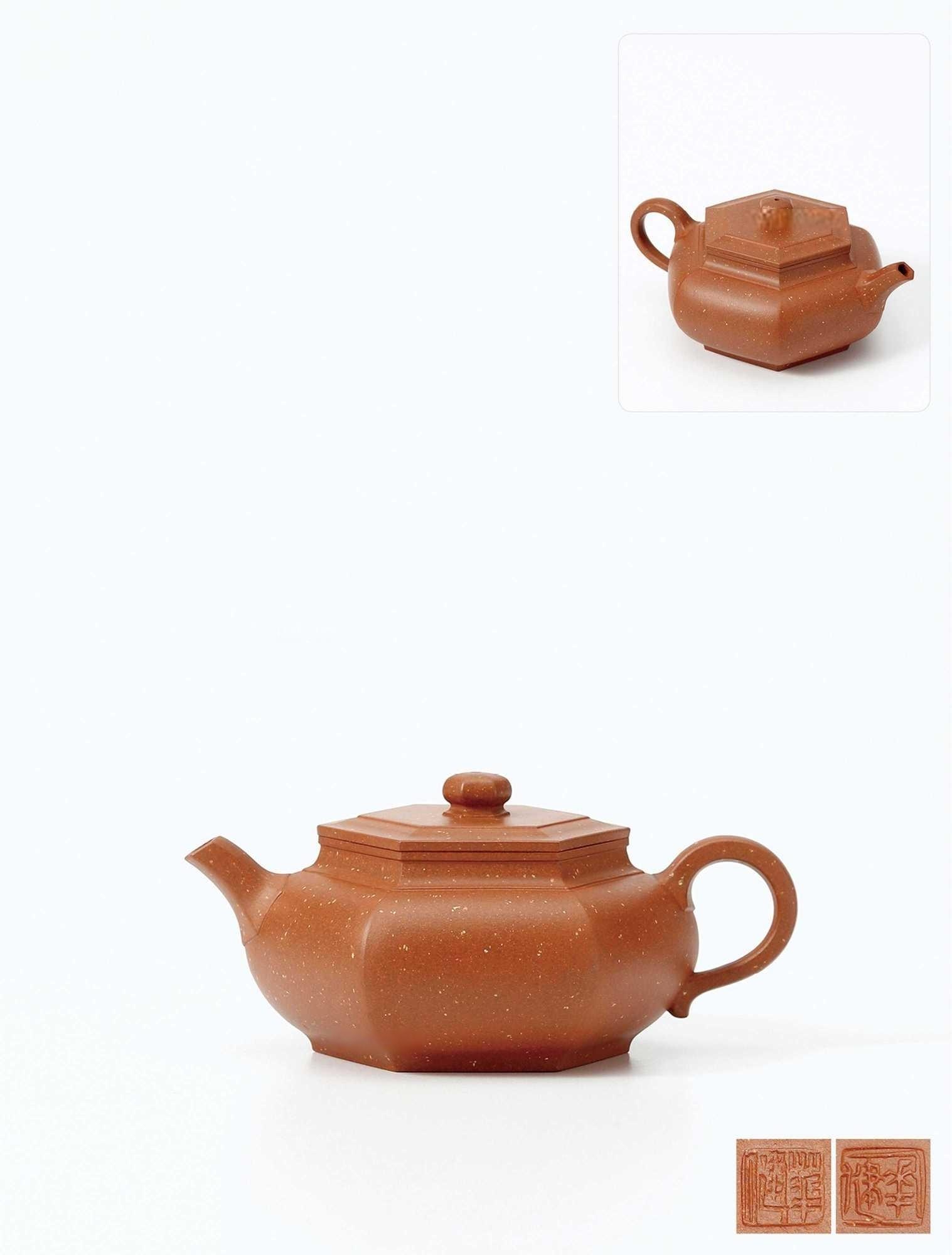 当代 华健制紫泥铺砂大彬六方壶