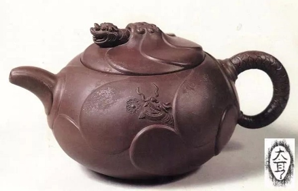 ▽鴻▽後手急須 時代物 茶道具 魚化龍紫砂茶壺 朱可心製款 時代物 中国