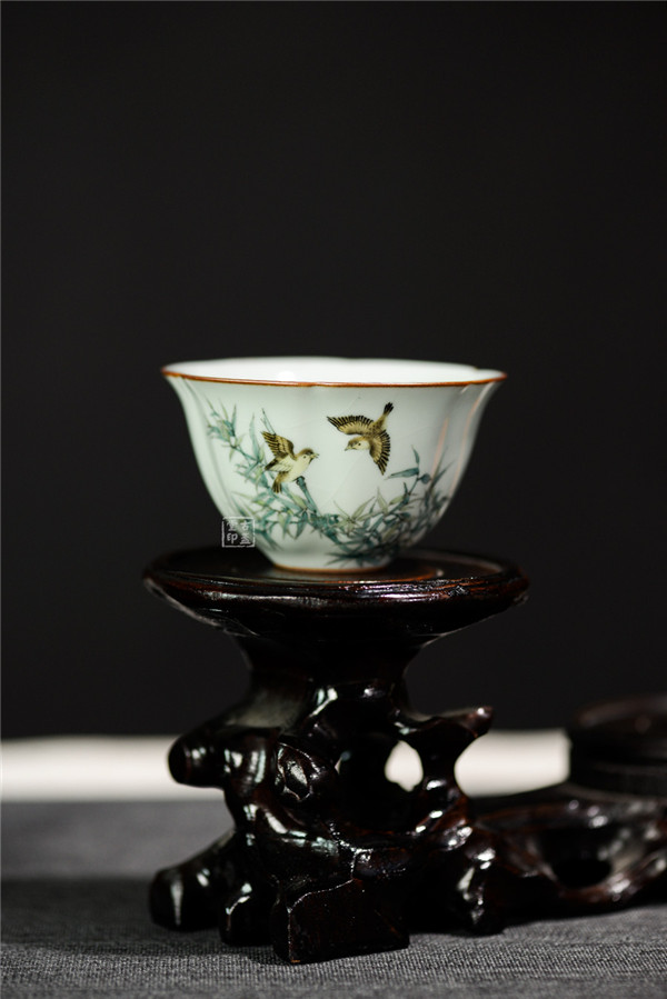 天青经典款大葵口杯（绘画） [ 编号：85937.jpg